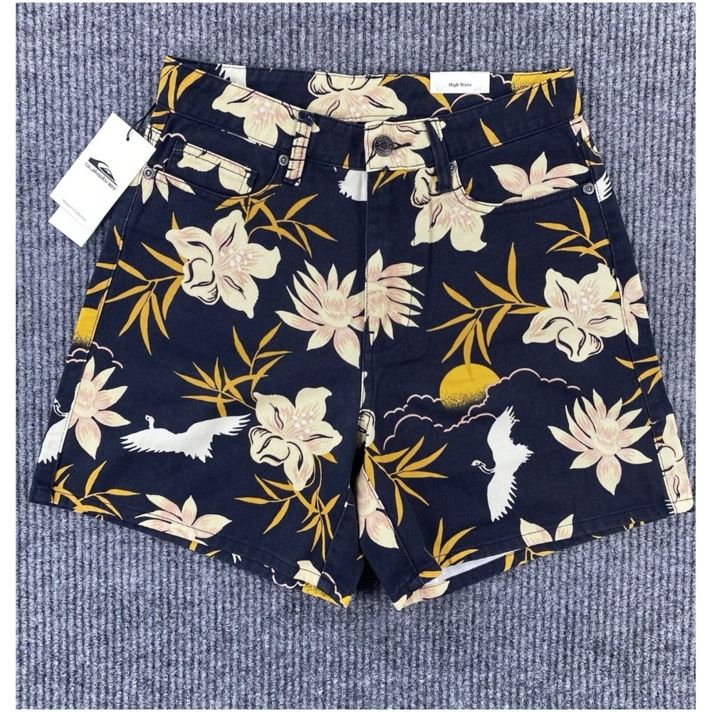 Quiksilver Drift Away Short Womens 26 Black Floral Crane High Waist